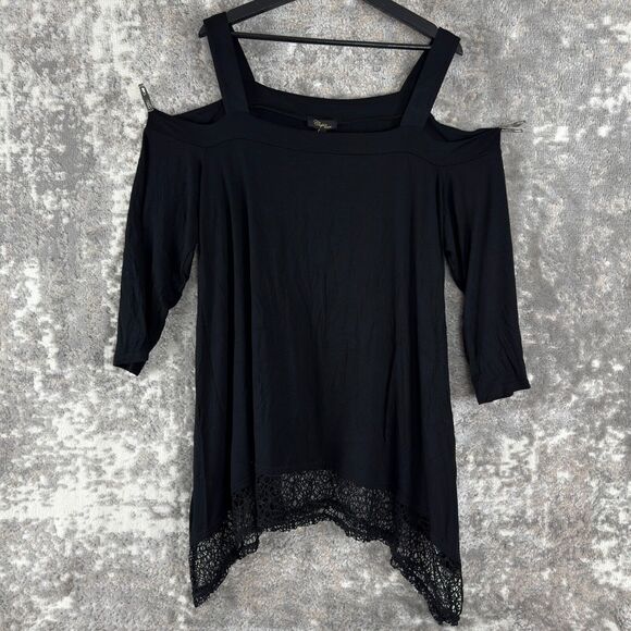 NEW Cupio Womens Plus Size 2X Cold Shoulder Lace Stretch Blouse Casual Pull Over - Picture 5 of 10